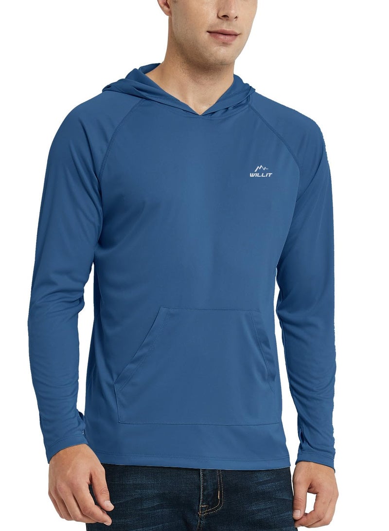 Willit Men's UPF 50+ Sun Protection Hoodie Shirt Long Sleeve Rash Guard Fishing SPF Outdoor UV Shirt Lightweight Pocket Ocean Blue XL - Image 1